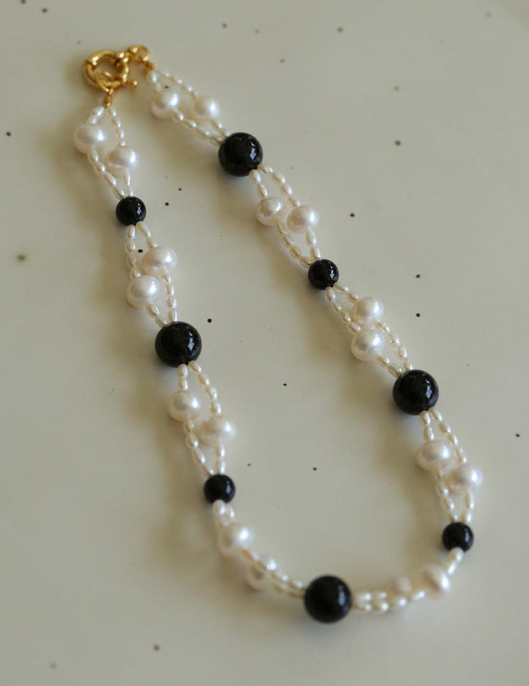 Black Agate Pearl Choker Necklace - Gembea Jewelry