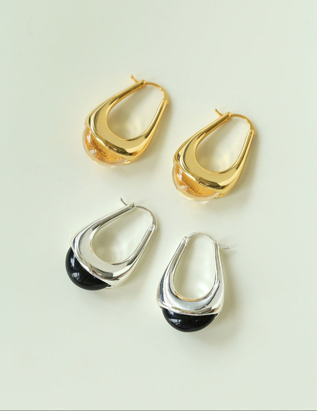 Water Drop Crystal Black Agate Earrings-Gembea Jewelry