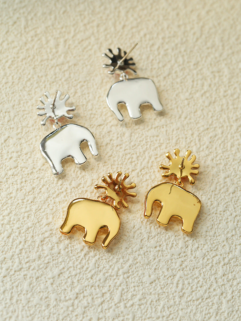 Sun Elephant Gold Silver Drop Earrings-Gembea Jewelry