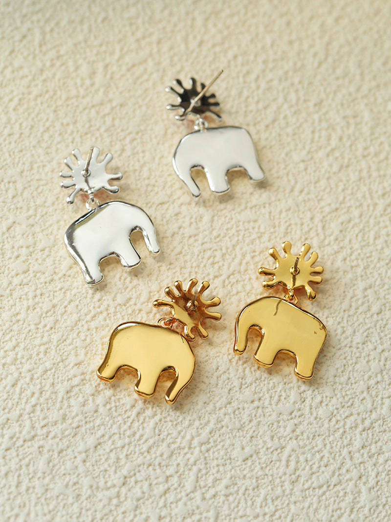 Sun Elephant Gold Silver Drop Earrings-Gembea Jewelry