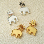 Sun Elephant Gold Silver Drop Earrings-Gembea Jewelry