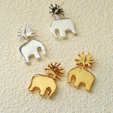 Sun Elephant Gold Silver Drop Earrings-Gembea Jewelry