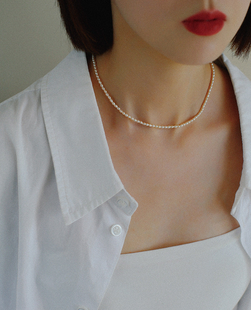 Minimalist Rice Pearl Beaded Necklace-Gembea Jewelry