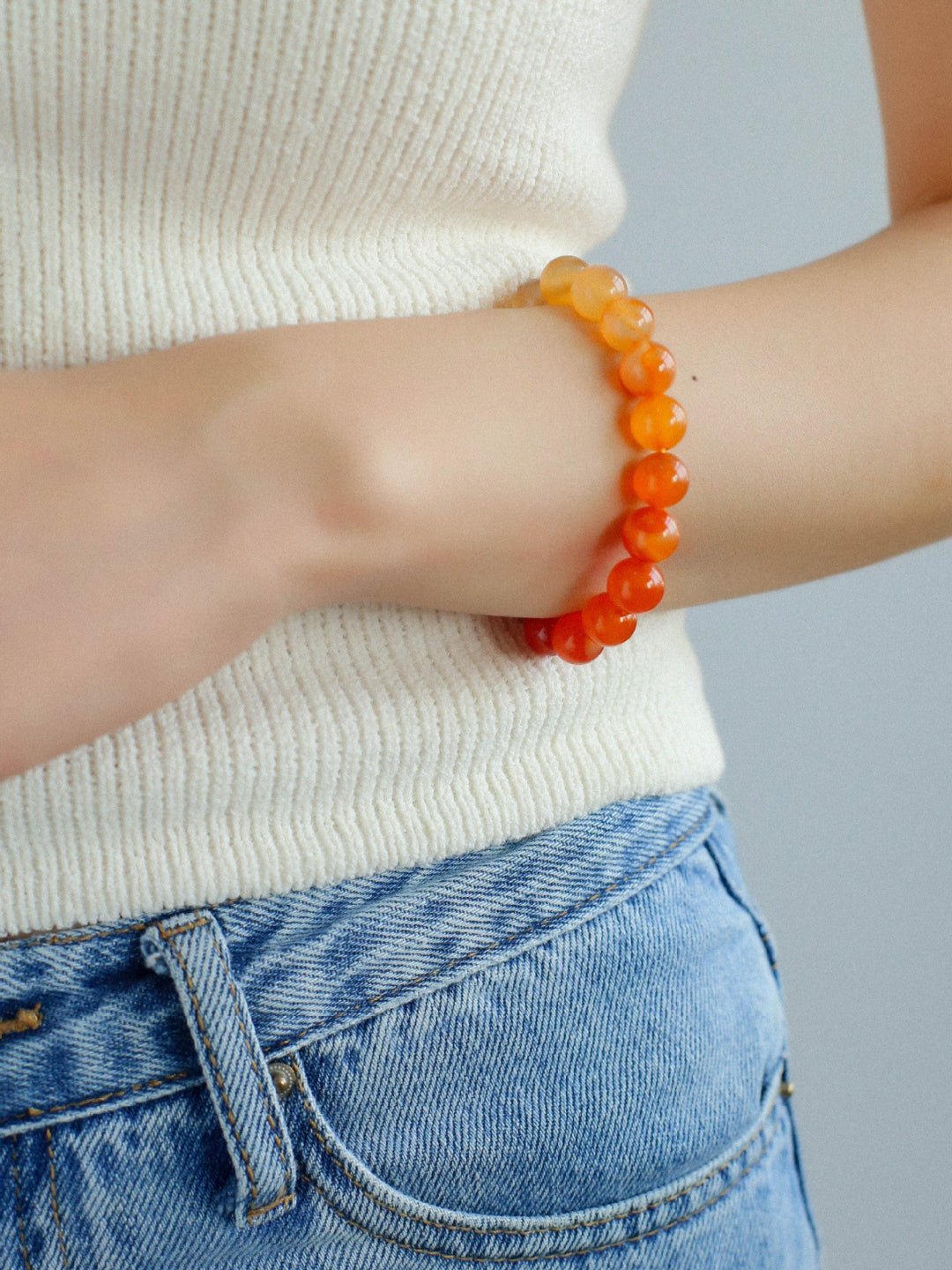 Red Agate Stretch Beaded Bracelet