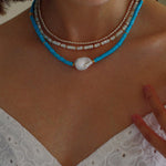 Blue Colored Stone Baroque Pearl Necklace