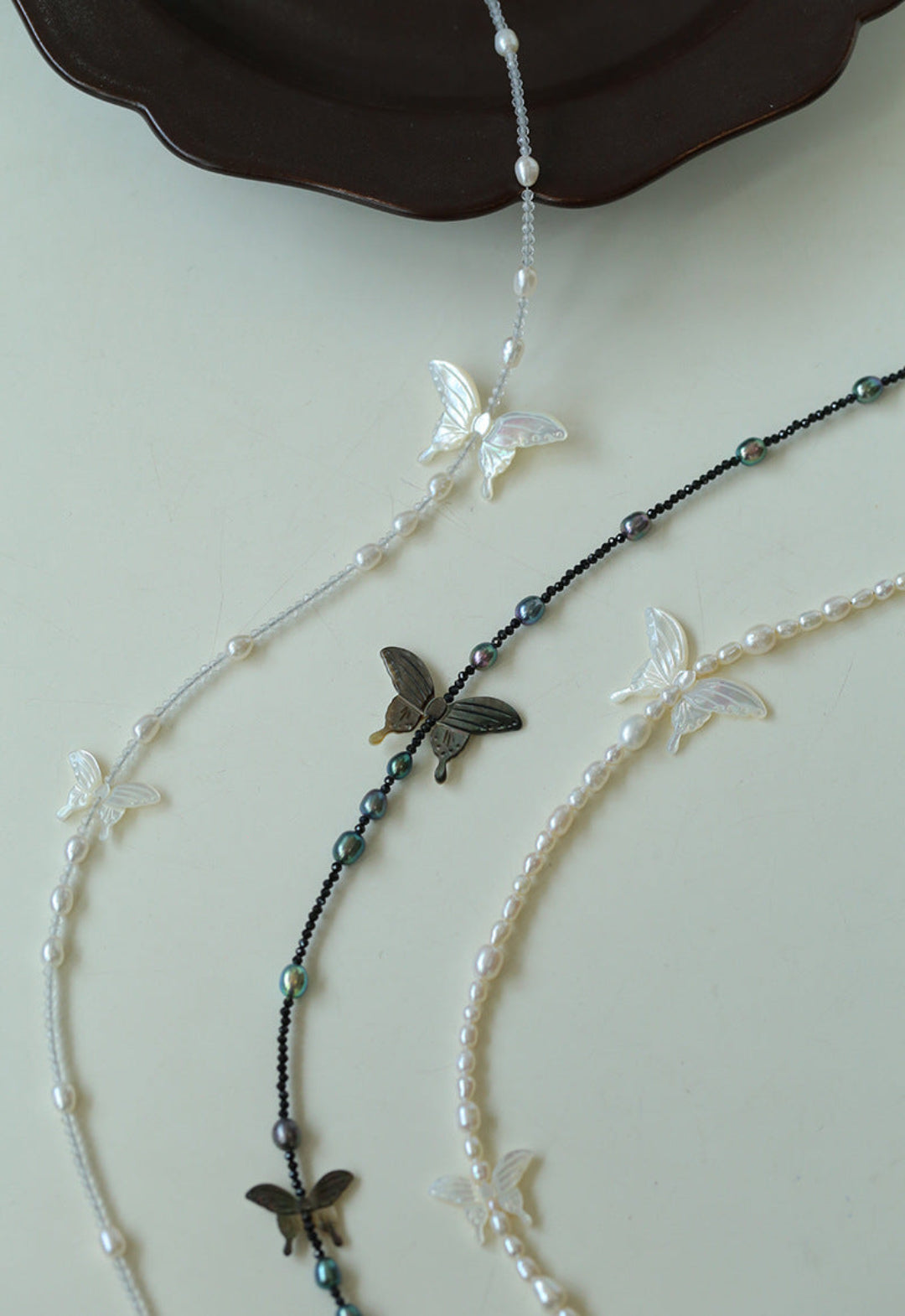 Black and White Butterfly Shell Pearl Necklace