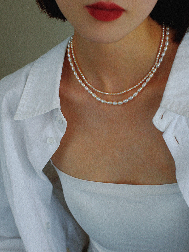 Minimalist Rice Pearl Beaded Necklace-Gembea Jewelry