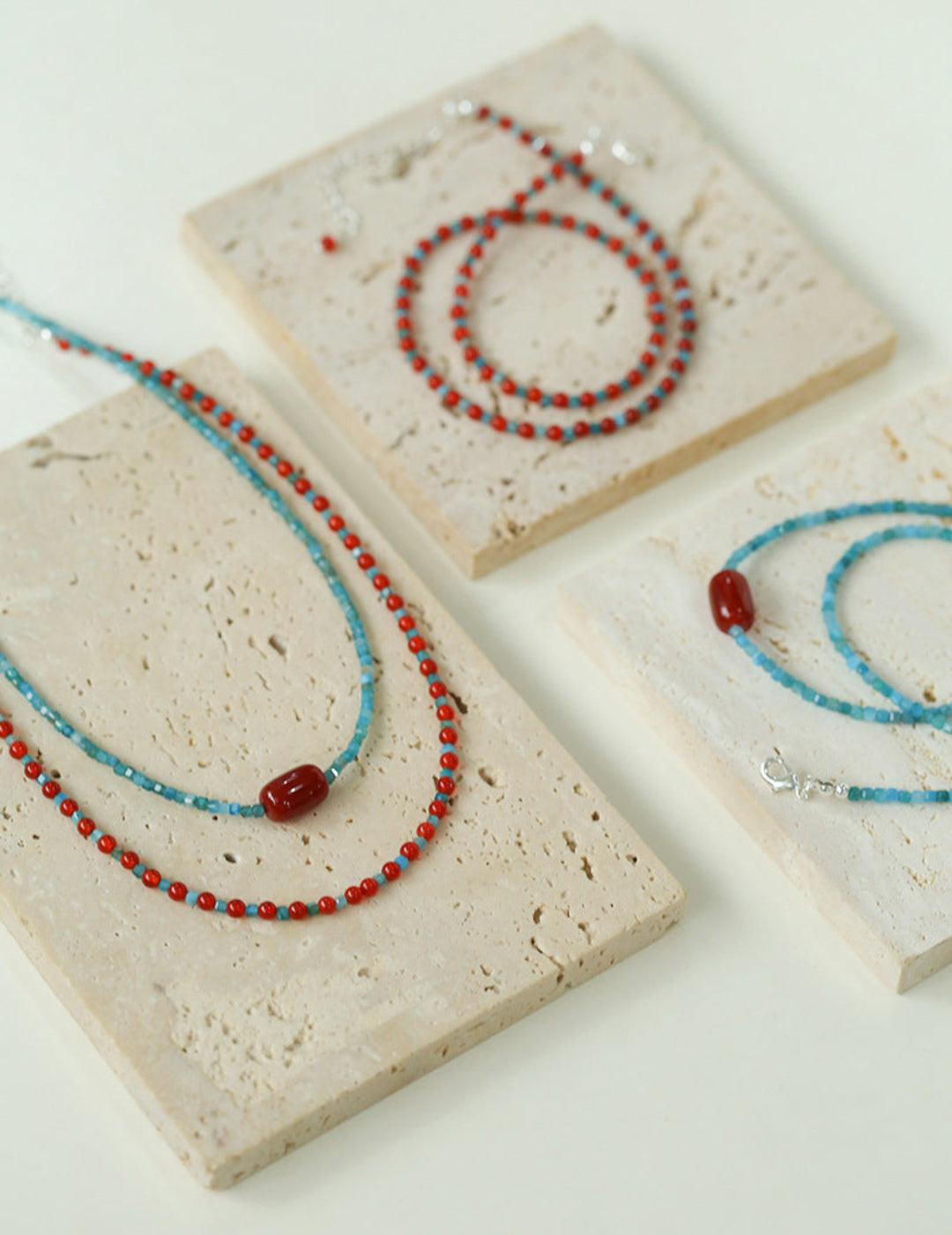 Blue Phosphorus Gray Agate Beaded Necklace - Gembea Jewelry