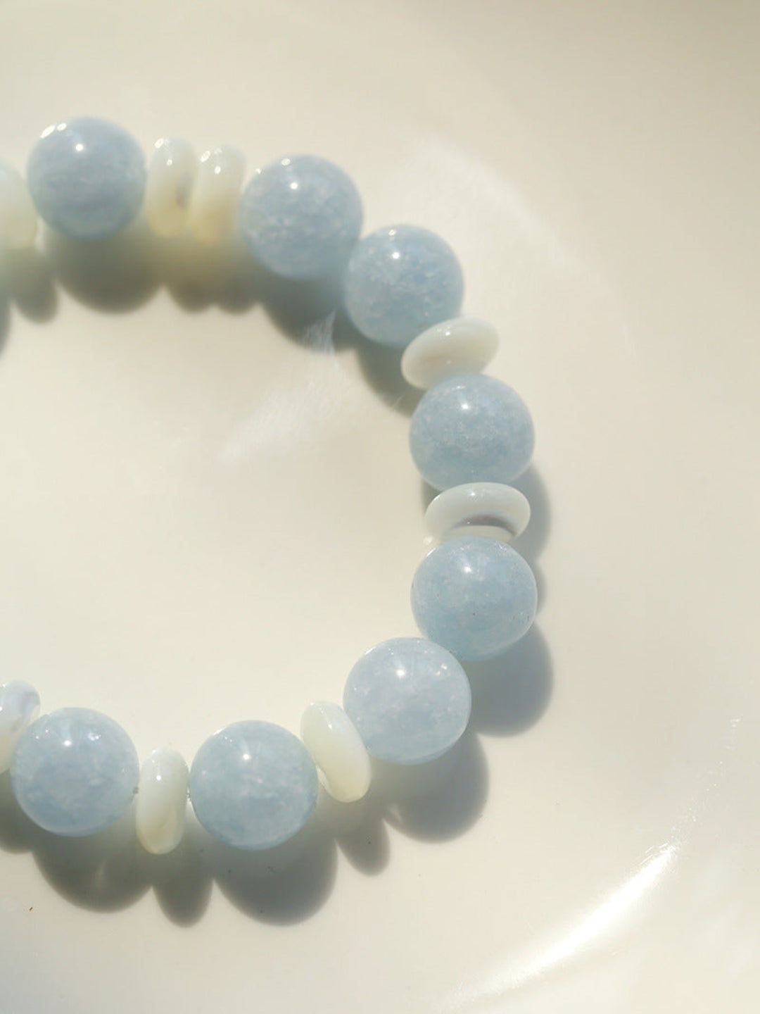 Gembea Jewelry Aquamarine White Scallop Beaded Bracelet