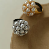 Full Star Flower Artificial Pearl Zircon Ring