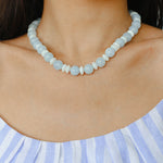 Aquamarine White Scallop Beaded Necklace Gembea Jewelry