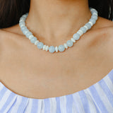 Aquamarine White Scallop Beaded Necklace Gembea Jewelry