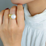 Button Shaped Baroque Pearl Ring