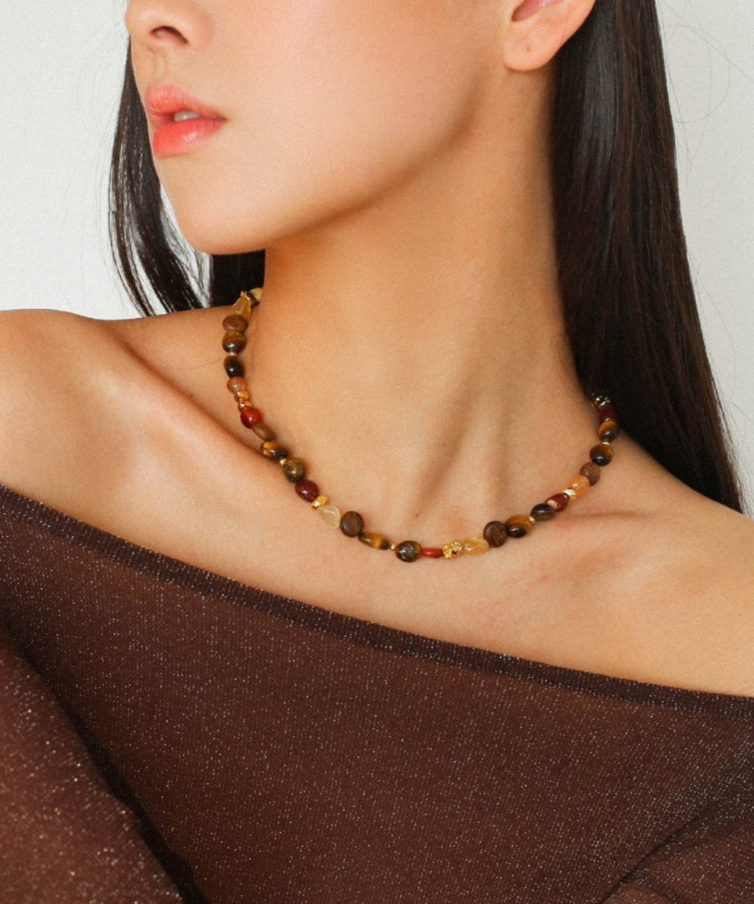 Tiger's Eye Stone Beaded Necklace-Gembea Jewelry