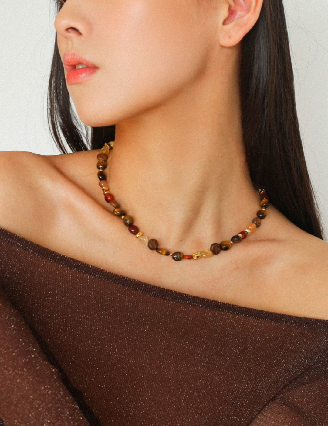 Tiger's Eye Stone Beaded Necklace-Gembea Jewelry