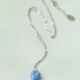 Blue Enamel Heart-shaped Necklace-Gembea Jewelry