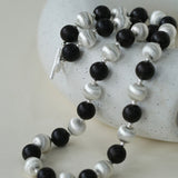 Ebony and Silver Ball Brushed Beaded Necklace