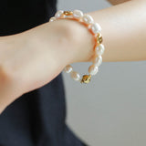 Magnetic Buckle Irregular Metal Pearl Bracelet