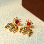 Sun Elephant Gold Silver Drop Earrings-Gembea Jewelry