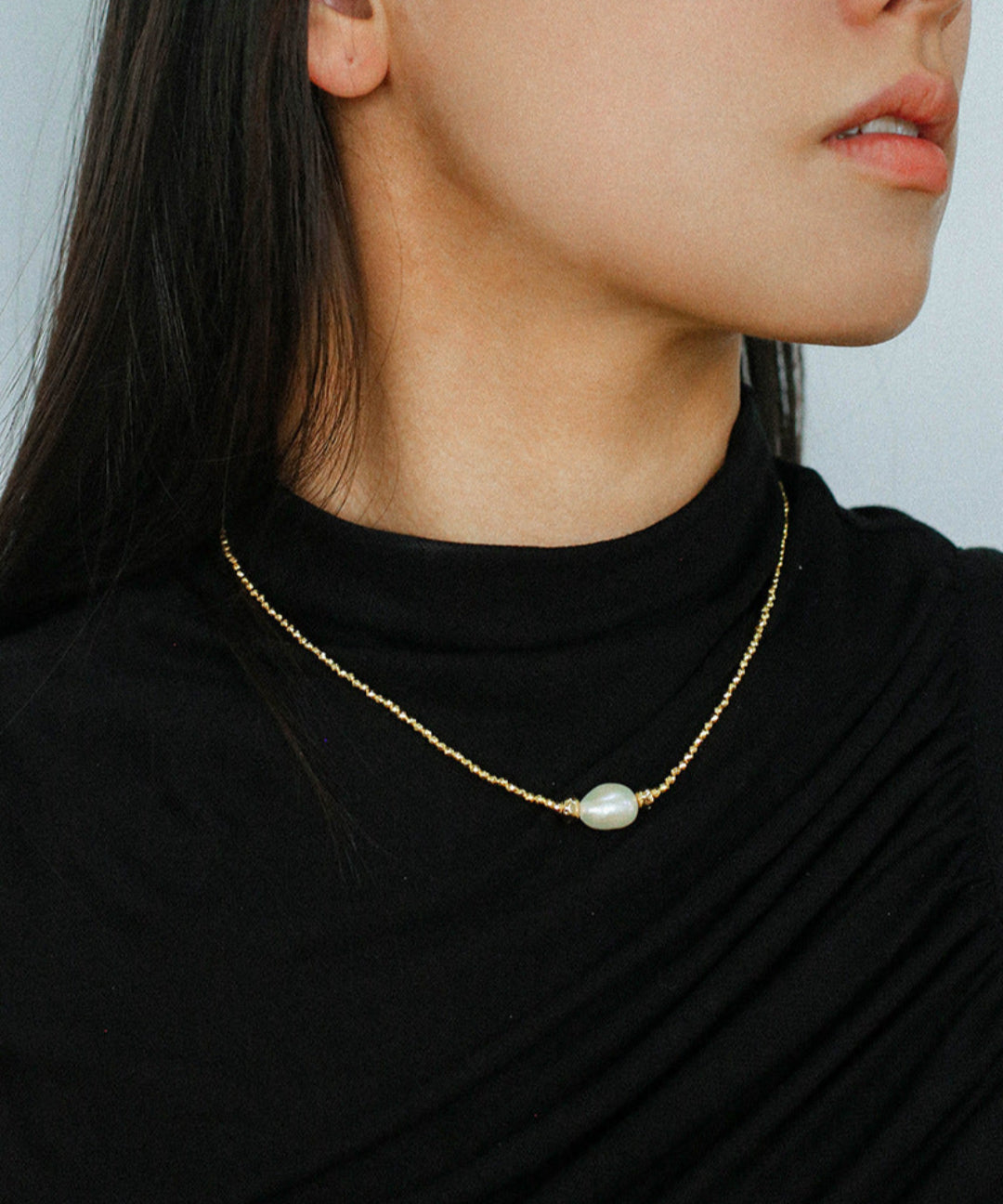 Faceted Beaded Baroque Pearl Necklace-Gembea Jewelry