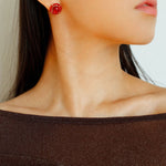 White Crystal Black and Red Agate Stud Earrings