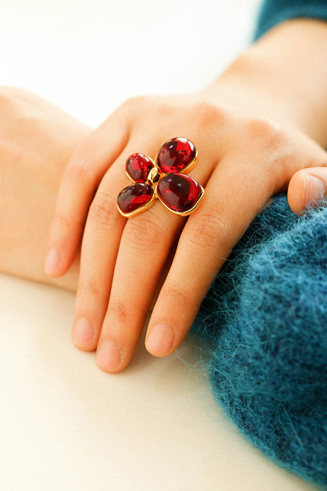 Red and Green Glazed Lilac Ring