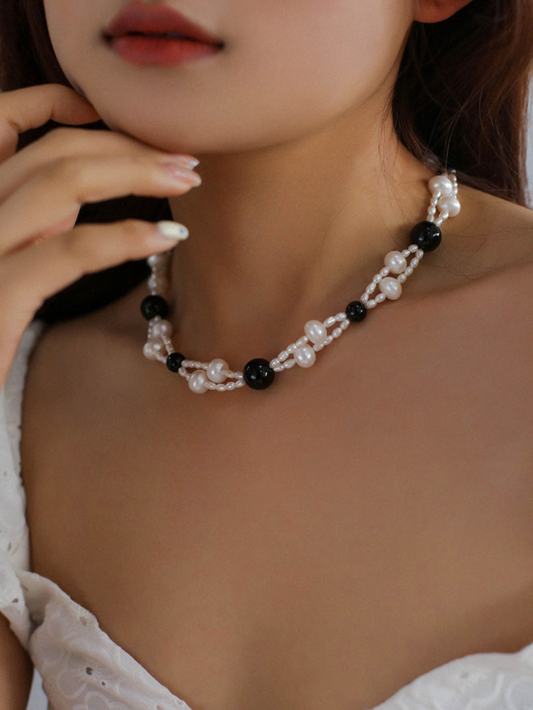 Black Agate Pearl Choker Necklace