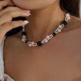 Black Agate Pearl Choker Necklace