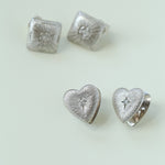 Silver Brushed Double-sided Heart Stud Earrings-Gembea Jewelry