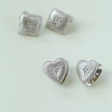 Silver Brushed Double-sided Heart Stud Earrings-Gembea Jewelry