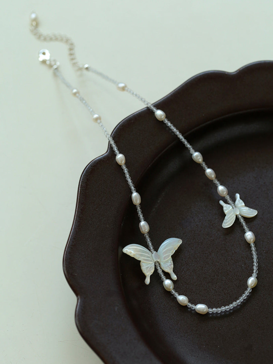 Black and White Butterfly Shell Pearl Necklace