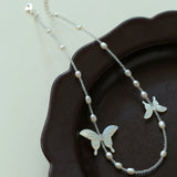 Black and White Butterfly Shell Pearl Necklace