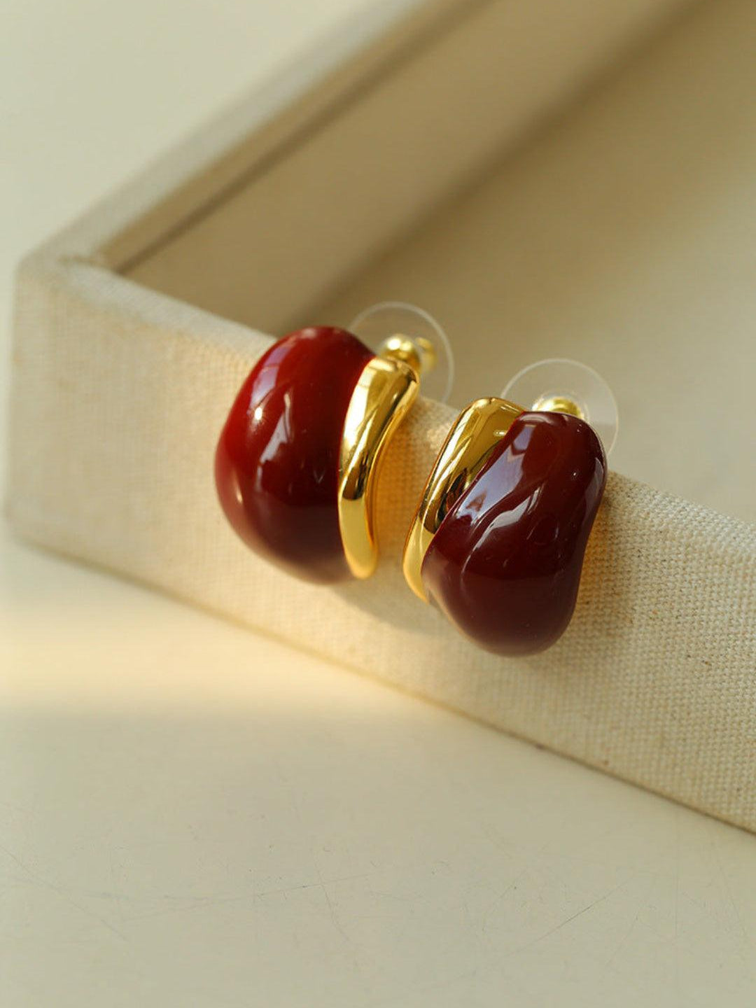 Cream White Wine Red Enamel Earrings - Gembea Jewelry