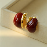 Cream White Wine Red Enamel Earrings