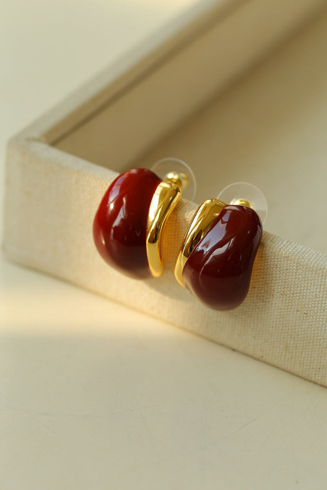 Cream White Wine Red Enamel Earrings