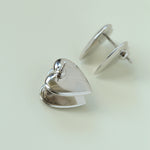 Silver Brushed Double-sided Heart Stud Earrings-Gembea Jewelry