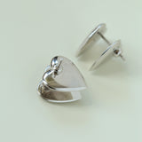 Silver Brushed Double-sided Heart Stud Earrings-Gembea Jewelry