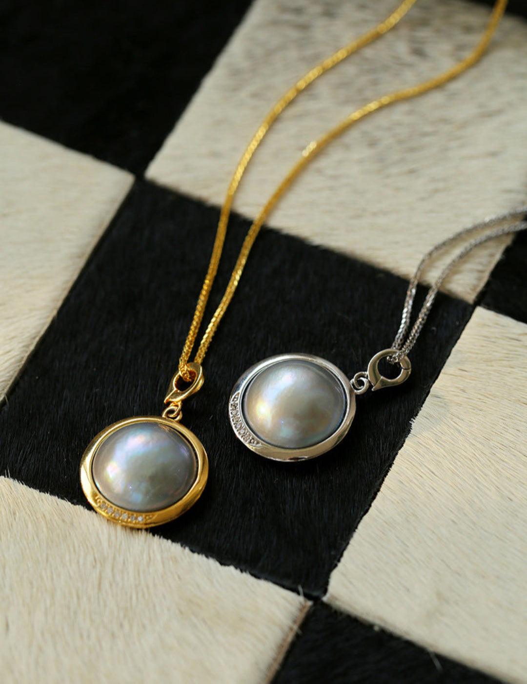 Zircon Seawater Mabe Pearl Pendant Necklace - Gembea Jewelry