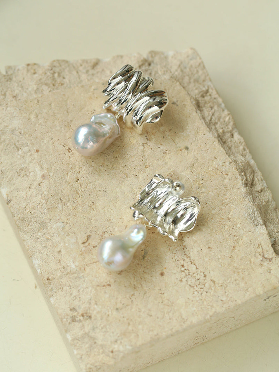 Irregular Geometric Metal Baroque Pearl Earrings