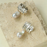 Irregular Geometric Metal Baroque Pearl Earrings