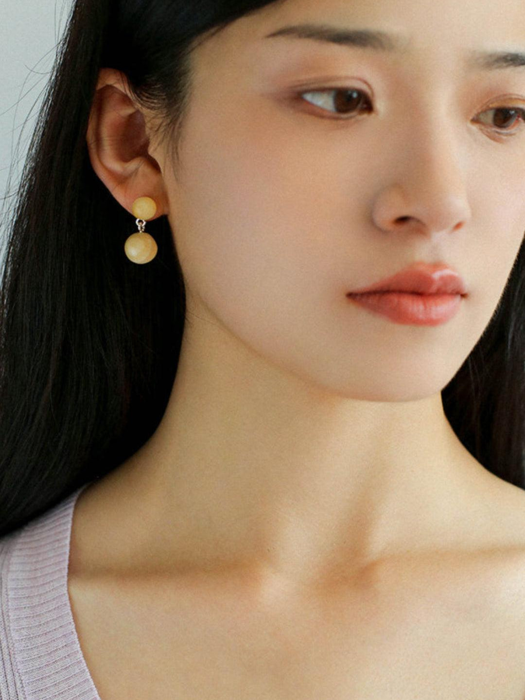 Double Ball Crystal Agate Stone Earrings - Gembea Jewelry