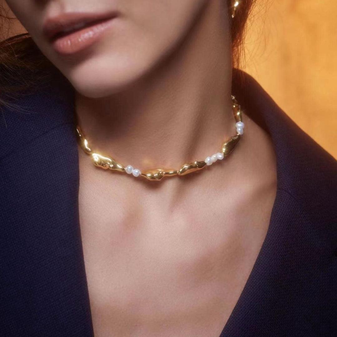 Geometric Irregular Metal Pearl Necklace - Gembea Jewelry