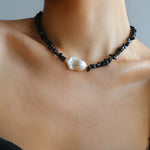 Special-Shaped Black Agate Baroque Choker Necklace