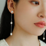 S925 Silver Chain Tassel Pearl Earrings