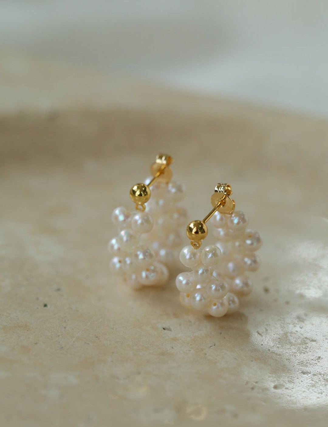 Hand-woven Freshwater Pearl Hoop Earring - Gembea Jewelry