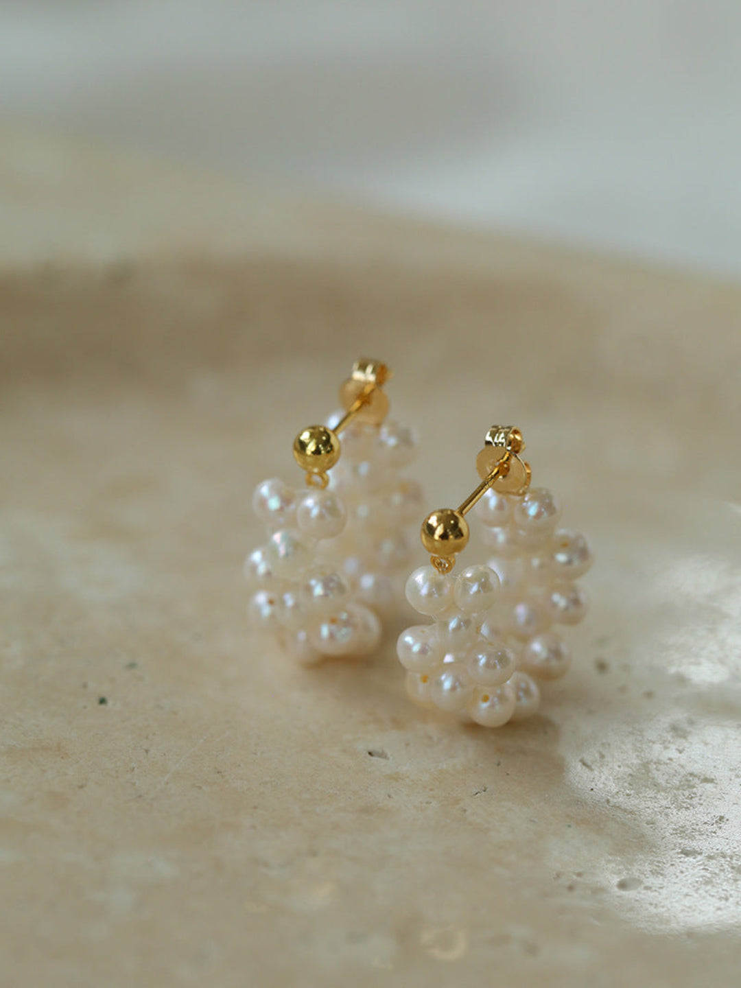 Hand-woven Freshwater Pearl Hoop Earring