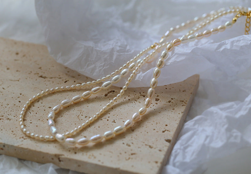 Minimalist Rice Pearl Beaded Necklace-Gembea Jewelry