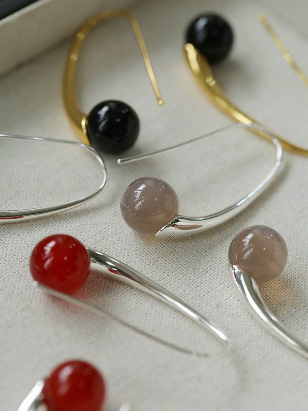 Hand-made Gray Red Black Agate Stone Ear Hooks Earrings