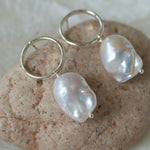 Metal Circle Baroque Pearl Drop Earrings