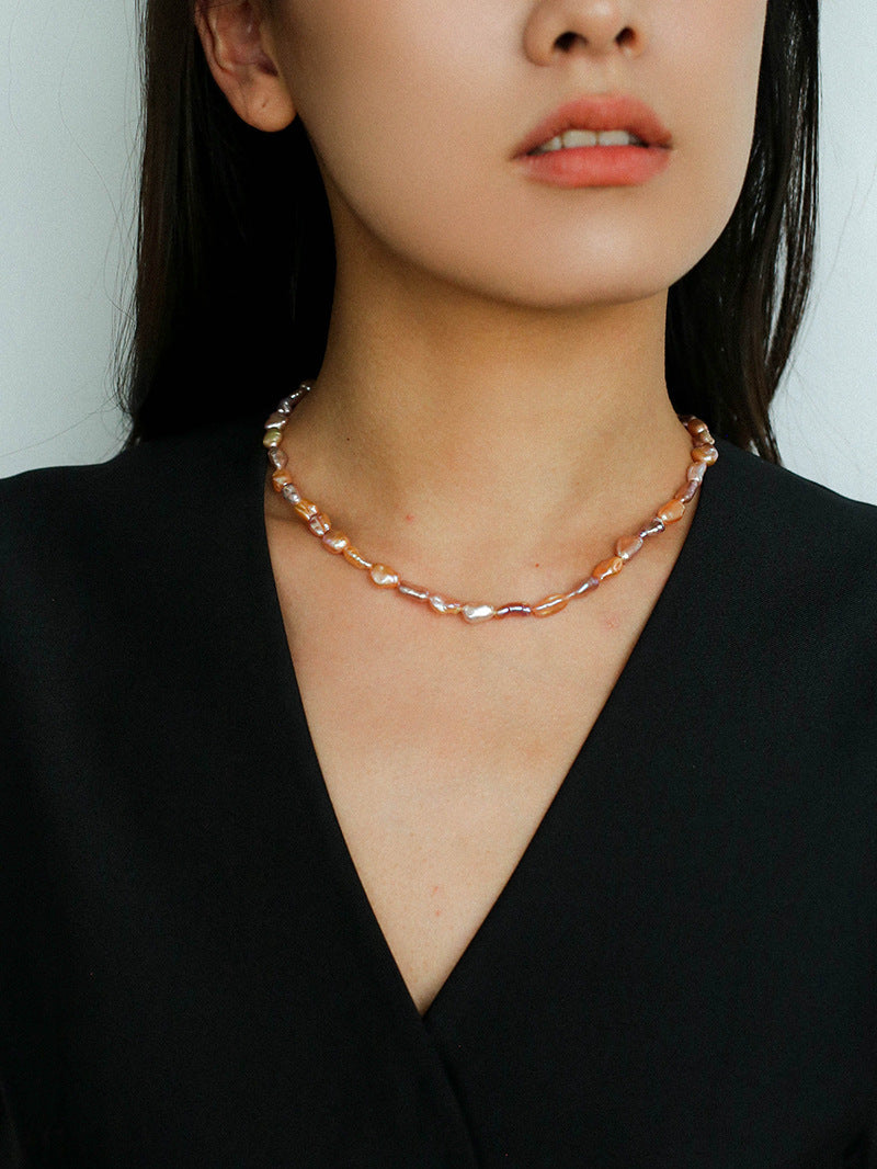 Purple-pink Irregular-shaped Pearl Necklace Gembea Jewelry